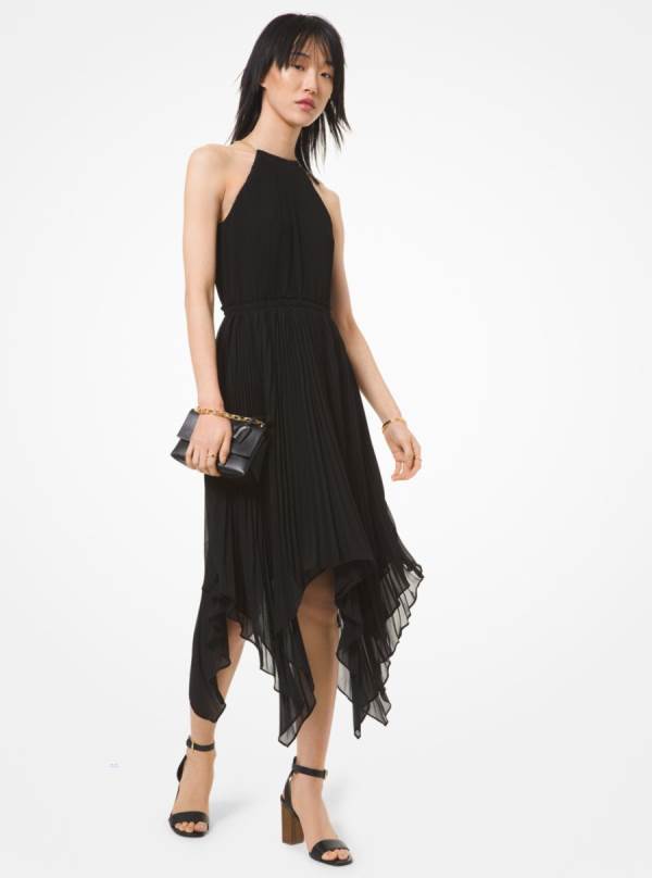 Damske Saty Michael Kors Pleated Georgette Halter Čierne - Oblecenie Michael Kors Lacne | QURXF-3098
